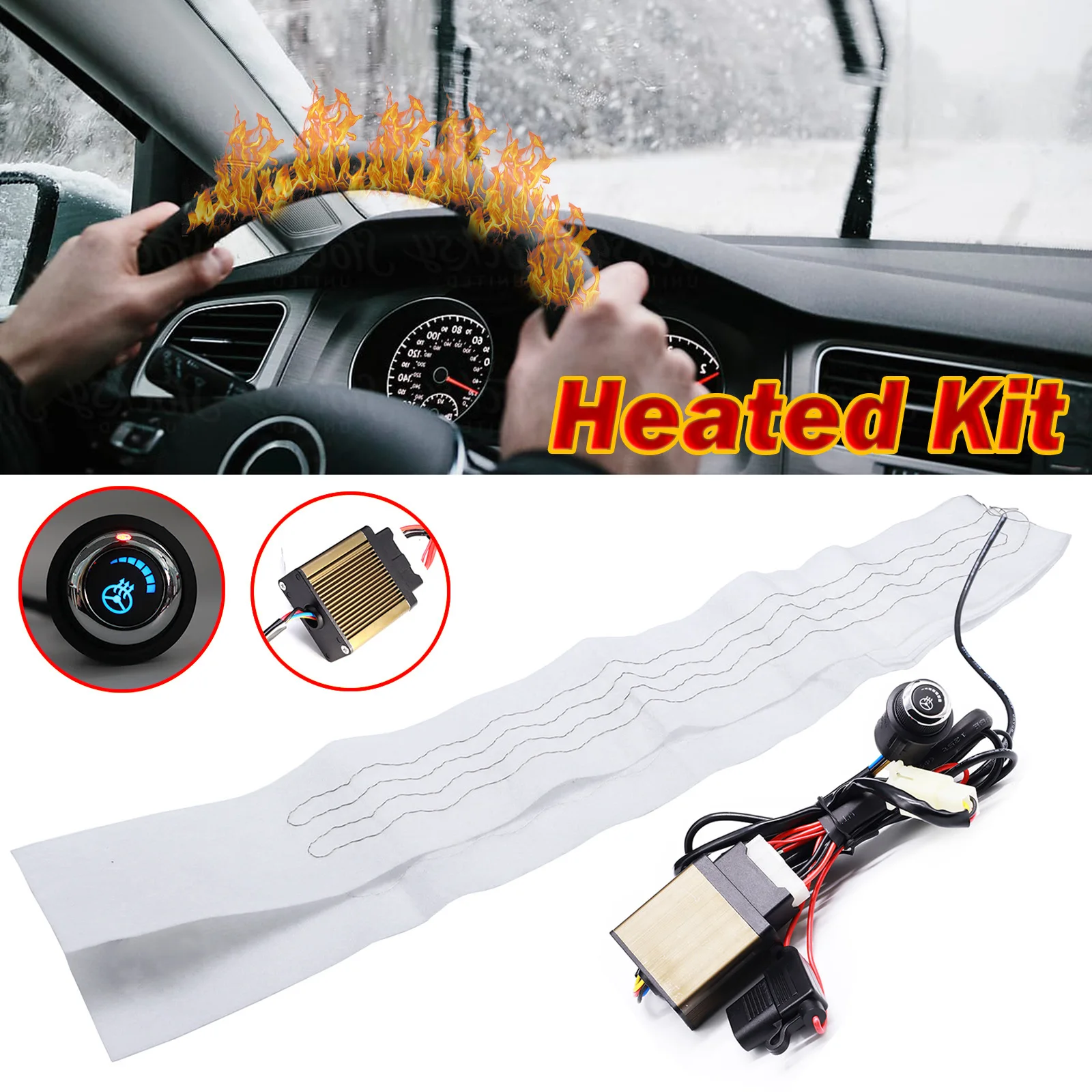 

Winter Car Heated Steering Wheel Cover DIY Kit Auto Heater Pad Universal 6 Position Round Switch Hand Warmer Thermal Accessories