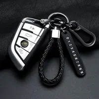 Trendy DIY Mobile Phone Number Plate Pendant Keychain for Men Punk Simple Woven Leather Rope Anti-lost Car Key Chain Accessories 2