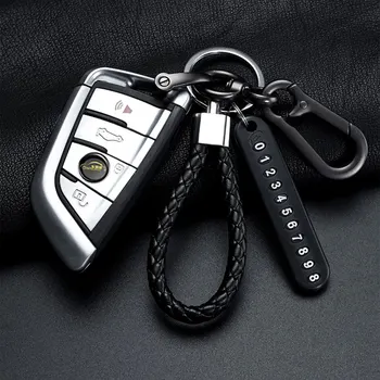Trendy DIY Mobile Phone Number Plate Pendant Keychain for Men Punk Simple Woven Leather Rope Anti-lost Car Key Chain Accessories 2
