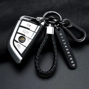 DIY Mobile Phone Plate Number Pendant Keychain for Men, Leather Cord Single Punk Fabric, Anti-Perded Car Keychain Accessories, fashionable 8 Main Sales Leather Keychain - №3