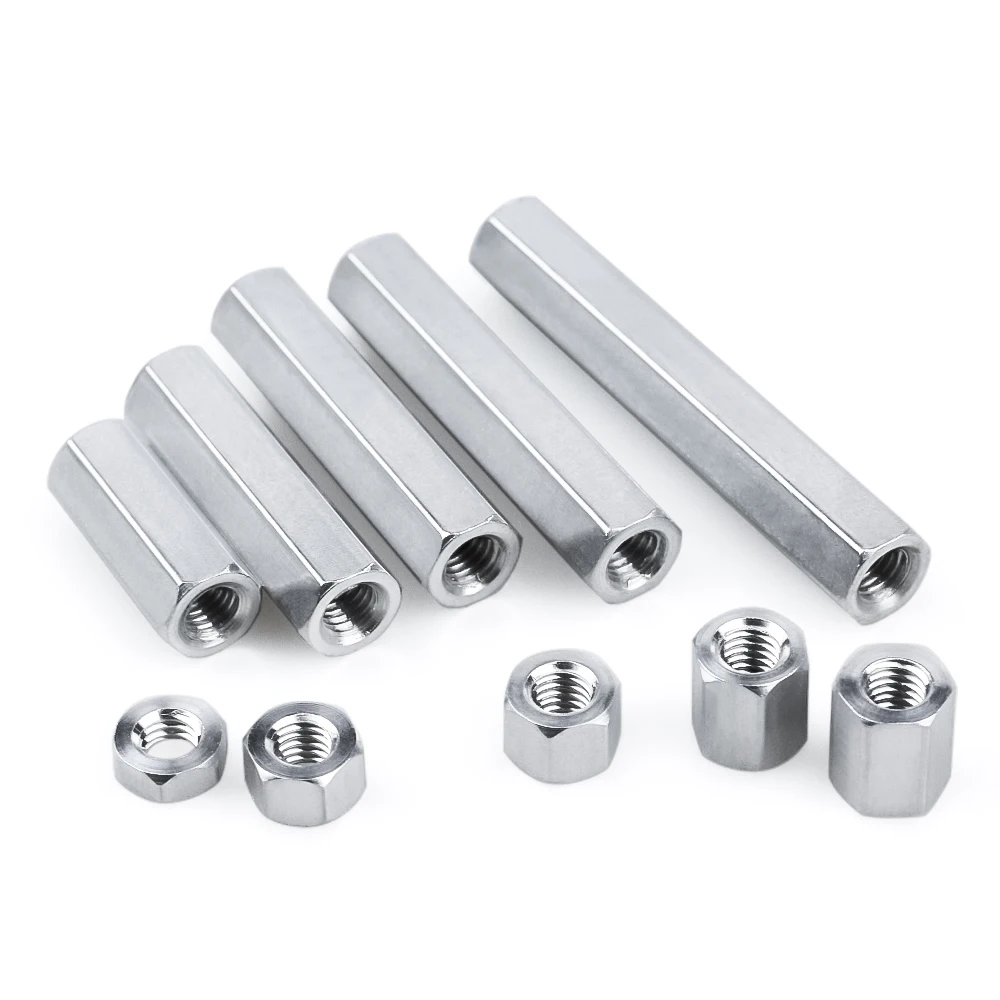 100pcs/Lot M3 M4 M5 M6 M8 Aluminum Threaded Hex Spacers Hexagon Hex Extend Long Coupling Nut Connector Length 3mm to 60mm