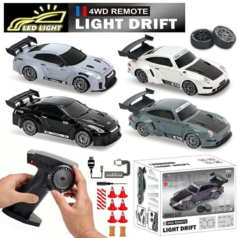 1:24 High Speed Drift RC Car 2.4G Remote Control Vehicle 4WD Racing Car with LED Lights Extra Drifting Tires Vehicle Toy Gift