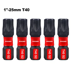 Geinxurn 1 In.Impact Tough Magnetic Power Bit Set,Torx Head Power Bits,S2 Alloy Steel Star T40 Screwdriver Bits Set