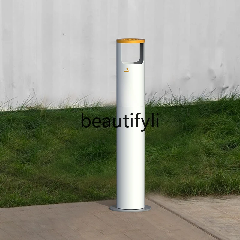 Outdoor vertical large stainless steel cigarette butt column Shopping mall smoking area ashtray