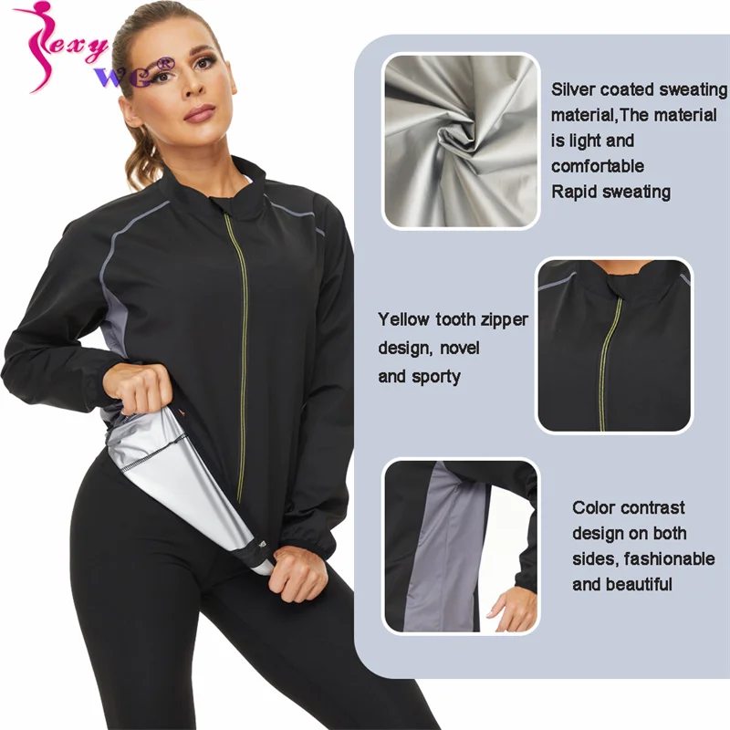 SEXYWG – combinaison de Sauna amincissante pour femmes, hauts de sueur, manches longues, entraîneur de taille, chemise de gymnastique, gilet d'entraînement de Yoga, vêtements de Fitness