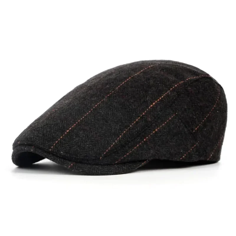 Herren Mode Baskenmützen Hochwertige Herbst-Winter Woll-Fischgrätmuster Flache Mütze Klassischer Künstler-Malermützen-Stil Männliche Gorras – Detail 19