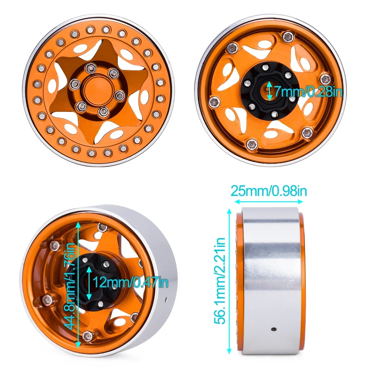 ล้อแม็กซ์ขอบล้ออลูมิเนียมอัลลอยด์ CNC ขนาด 1.9 นิ้ว สำหรับรถ RC Crawler ขนาด 1/10 รุ่น Axial SCX10 TRX4 TRX6 D90 Redcat Gen8 D110 และ Tamiya