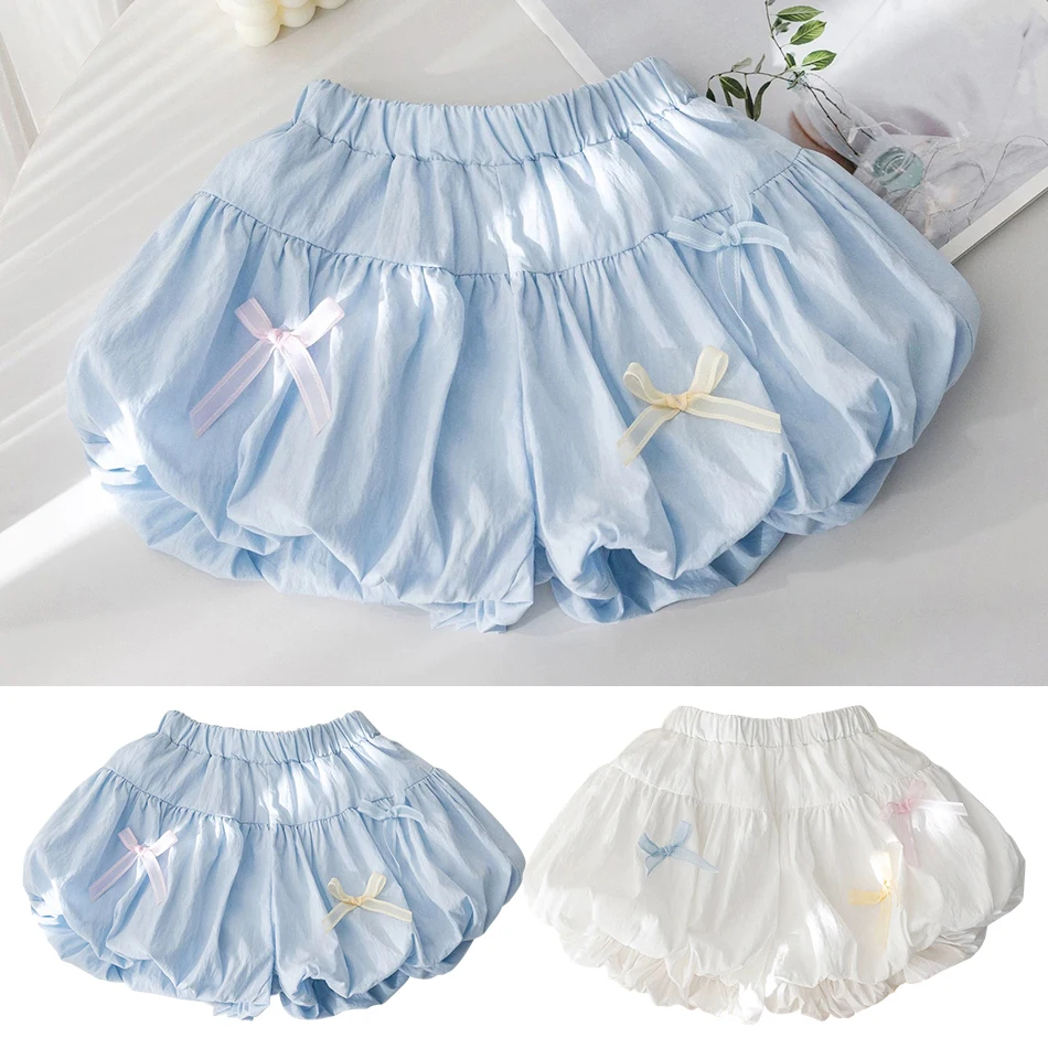 

Kids Versatile Lantern Pants Women's Korean Style Solid Bow Flower Bud Trousers Girls Sweet Culottes Summer New Baby Girl Shorts