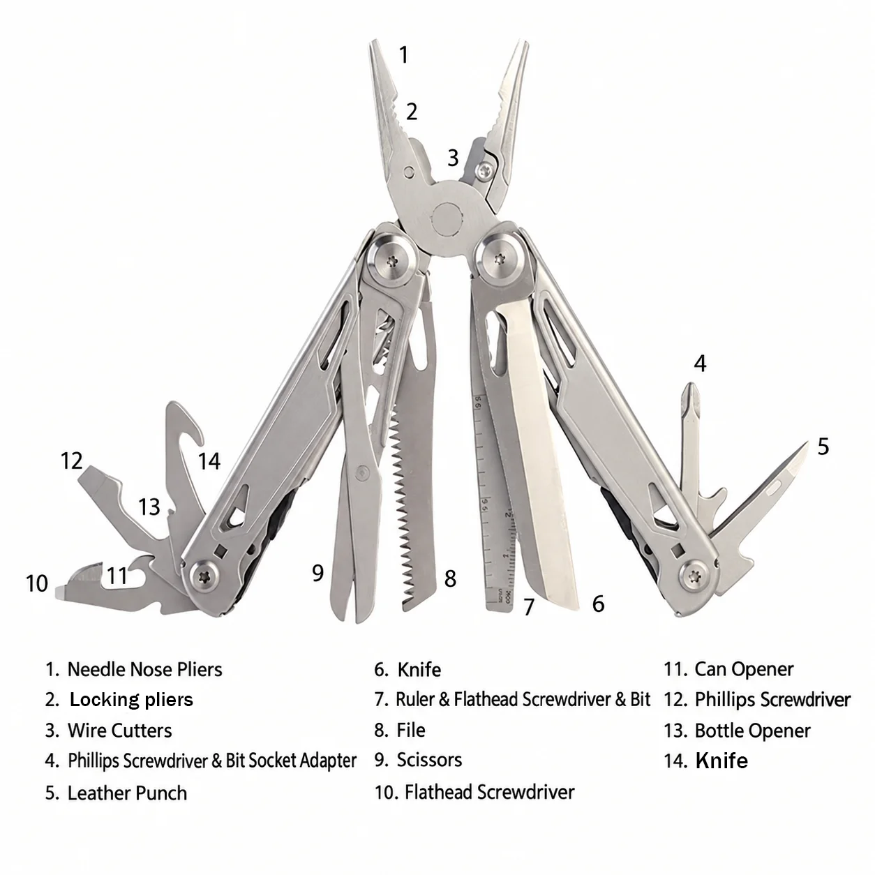 Outdoor camping tool - stainless steel folding portable tactical multi-functional pliers