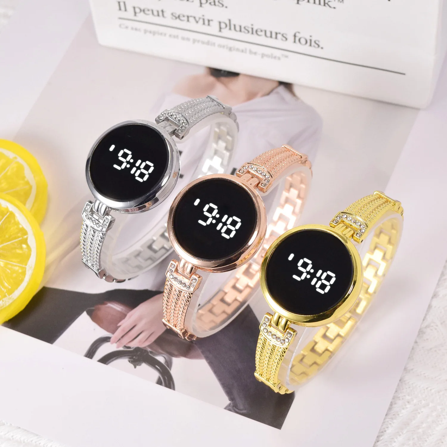 Luxury Women's Touch Watches Rose Gold Stainless Steel Ladies Wristwatch LED Digital Watch for Women Electronic Clock