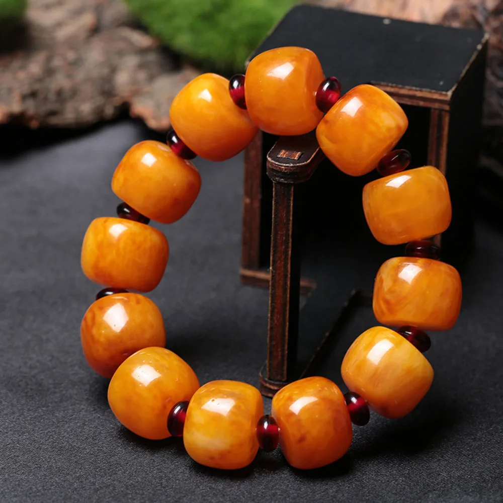 

Natural Amber Bracelet Women Men Colored Honey Wax Baltic Ambers Elastic Beaded Amulet Bracelets Gifts