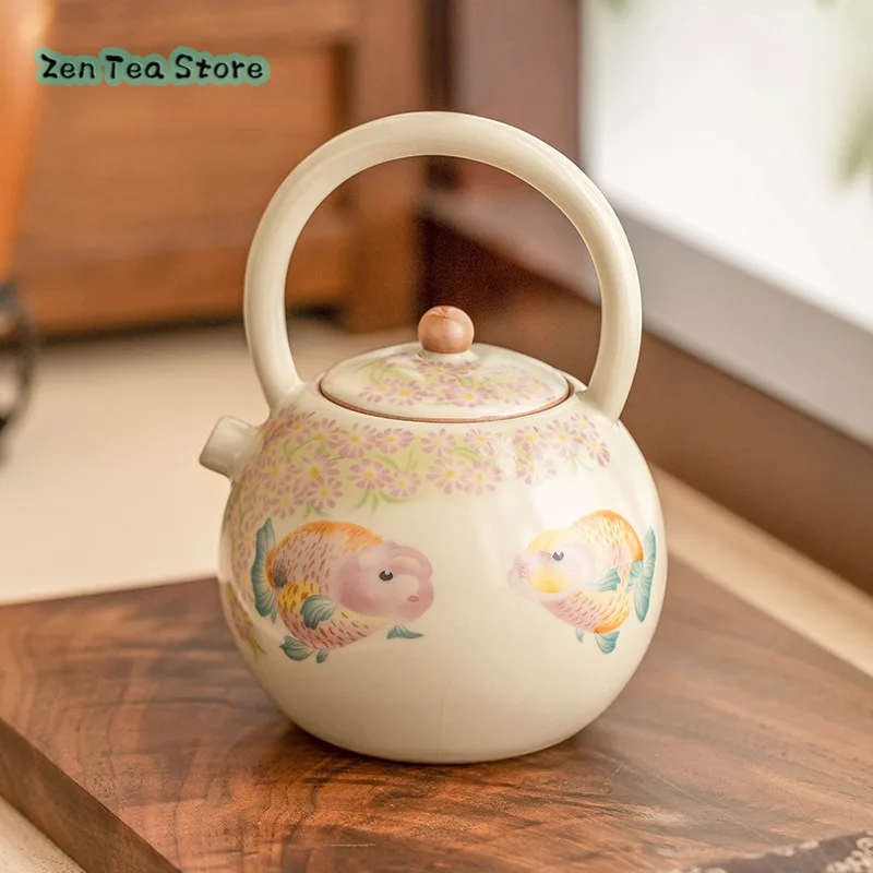 Goldfish Ru Kiln Chinese Lifting Beam Pot High-grade Ladies Kung Fu Tea Set Teapot Meeting Guests Ceramic Teapot Single Pot