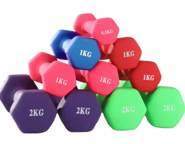 factory price custom kg women use oem free weight fitness gym colored pvc coating hex dumbbell