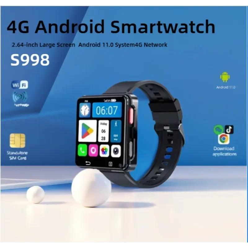 

S998 4G smartwatch 2.64-inch large screen MTK6739 500Wcamera 1200mAH battery Android 11.0 detachable smartwatch