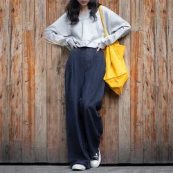 Maden Women's Vintage Wash Blue Wide Leg Jeans High Waisted Loose Straight Denim Pants Retro Casual Streetwear Baggy Jeans