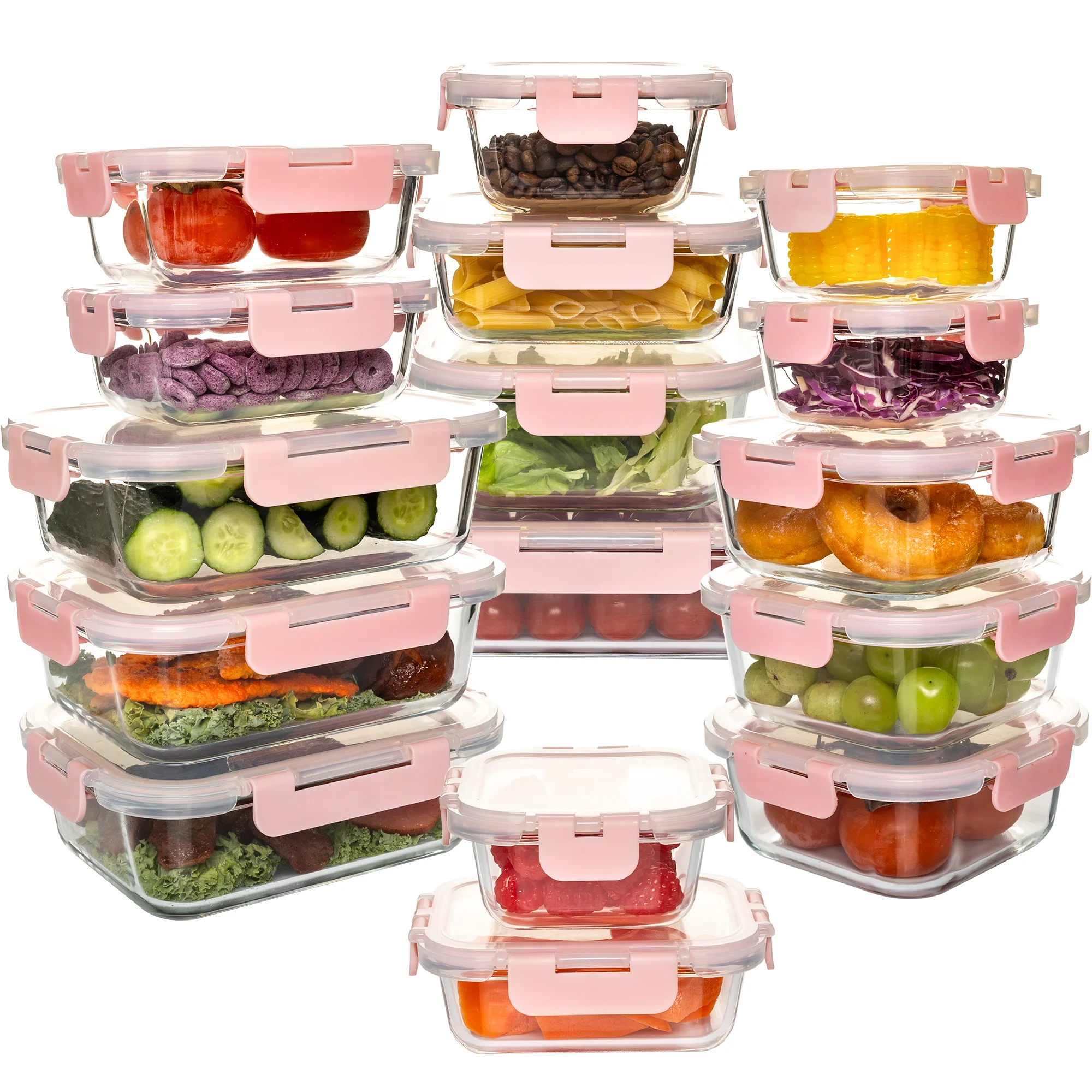 16-Piece Glass Food Storage Containers Set, Leakproof Airtight BPA-Free, Microwave & Oven Safe, Stackable Kitchen Organizers wit