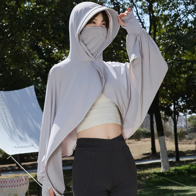 Ice Silk Hooded Sun Protection for Women Brim UV Blocking Breathable Cooling Outdoor Cycling Travel Casual Daily Cover Up