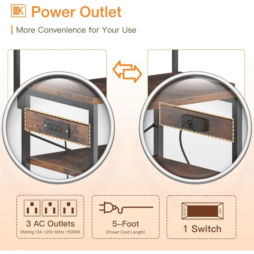 Bakers Rack with Power Outlet, Storage 5-Tiers, Microwave Stand Kitchen Rack 16.5 * 31.5 * 59 inches, Kitchen Island