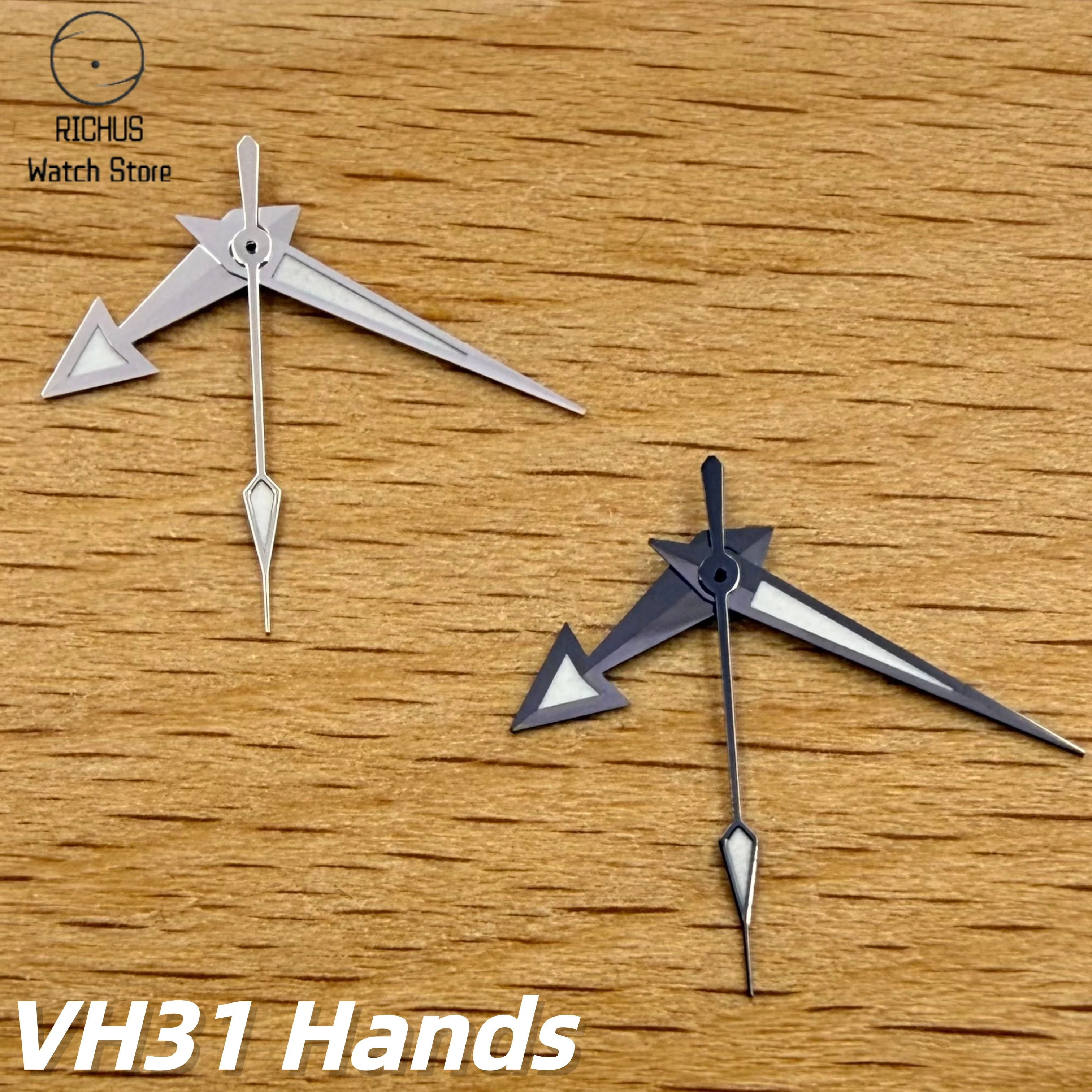 VH31 Gunmetal Silver Green Luminous Arrow Watch Hands Set 8x12x12.5mm for Sweep Second Quartz Movement Clock Repair Parts