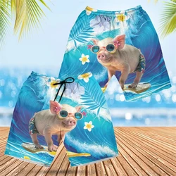 Kawaii Cartoon Pig Graphic Short Pants For Men Clothing Funny Design Beach Shorts Hawaiian Swim Trunks Women Aloha Trousers 2024