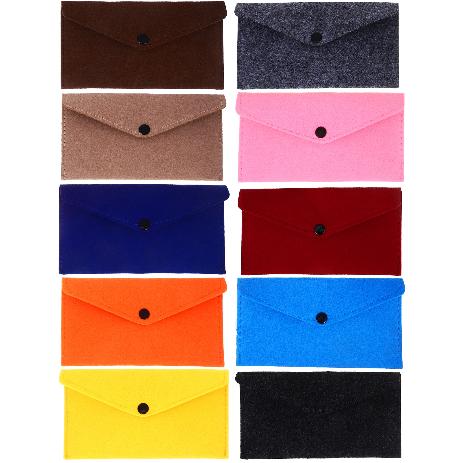 10 ชิ้น Felt กระเป๋าโทรศัพท์ซองปุ่ม Snap ปิดกระเป๋าขนาดเล็กหลากสี Travel Daily Use Compact Design