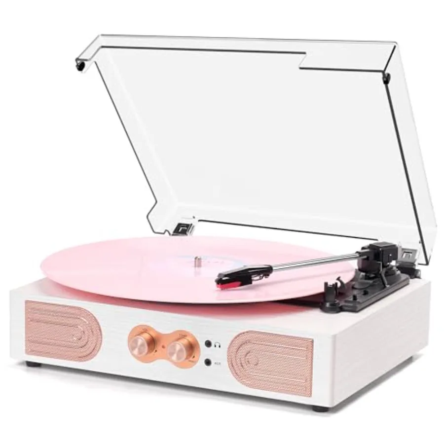 Vinyl Record Player with Built-in Speakers 3-Speed Vintage Record Player Support Trebleand Bass Control, 3.5mm Headphone Jack,