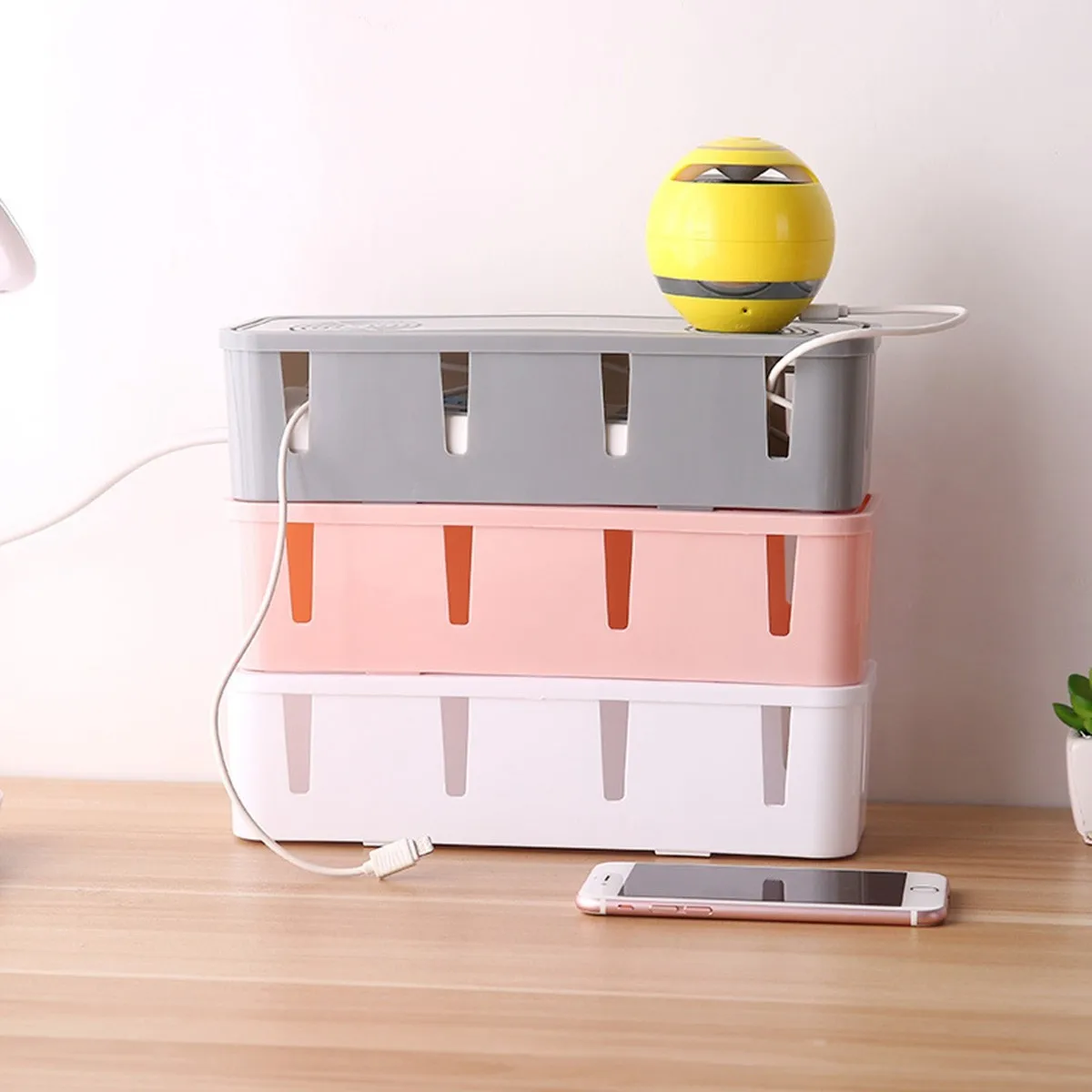 Socket Anti-Dust Safety Box Light Cable Wire Organizer Storage For Plug Storage Box Home Office Use (Pink)