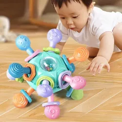 Baby Toys 0 12 Months Rotating Rattle Ball Grasping Activity Baby Development Toy Silicone Rattles Baby Sensory Toys for Babies