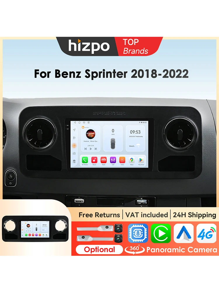 Hizpo 8+128G Android Auto Carplay für Mercedes Benz Sprinter 2018 - 2021 Autoradio GPS Navigation Multimedia Videoplayer Stereo Wifi
