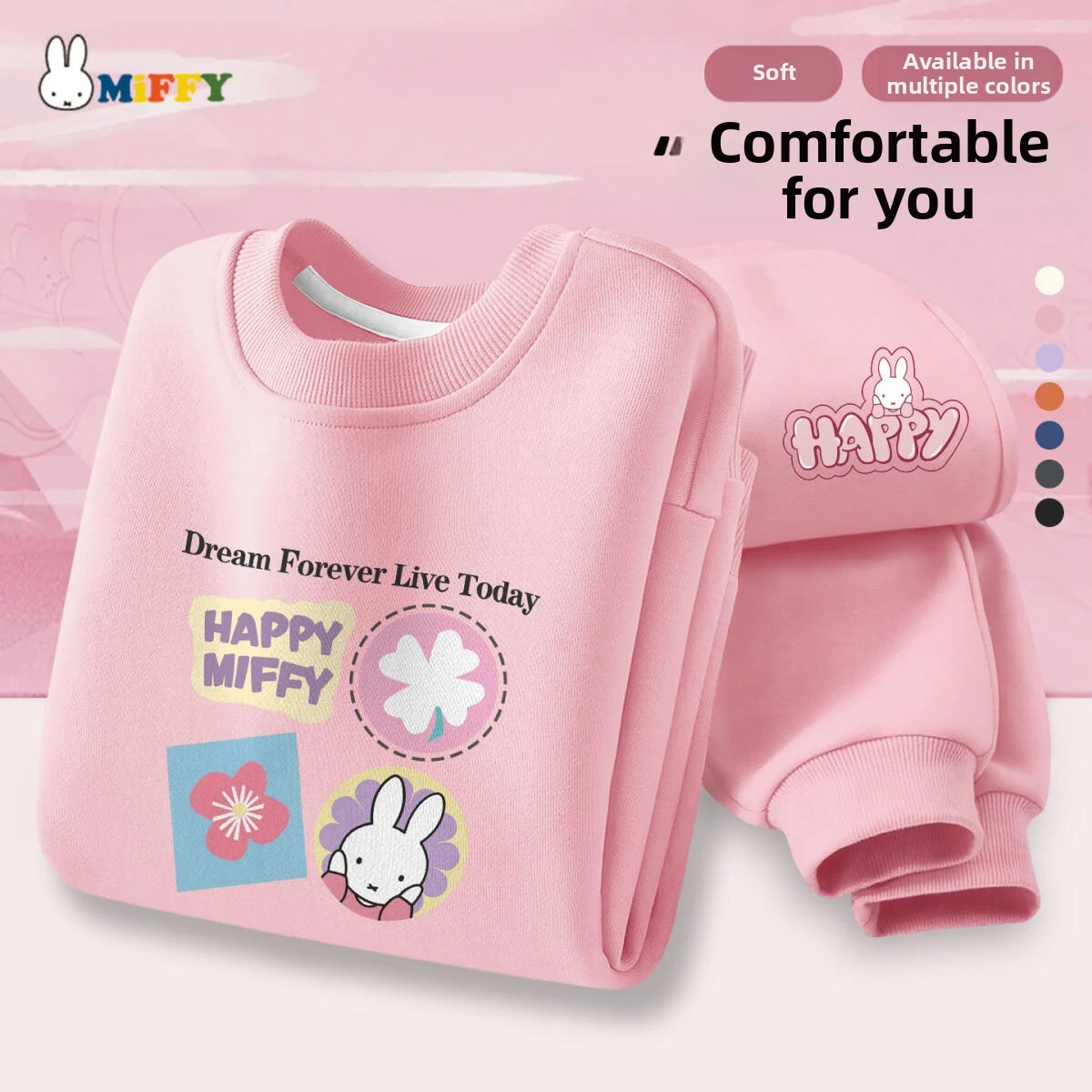 Miffy Set per ragazze stampato Kawaii Set per bambini con cappuccio e pantaloni caldi primaverili e autunnali Set da 2 pezzi Regalo carino per i bambini