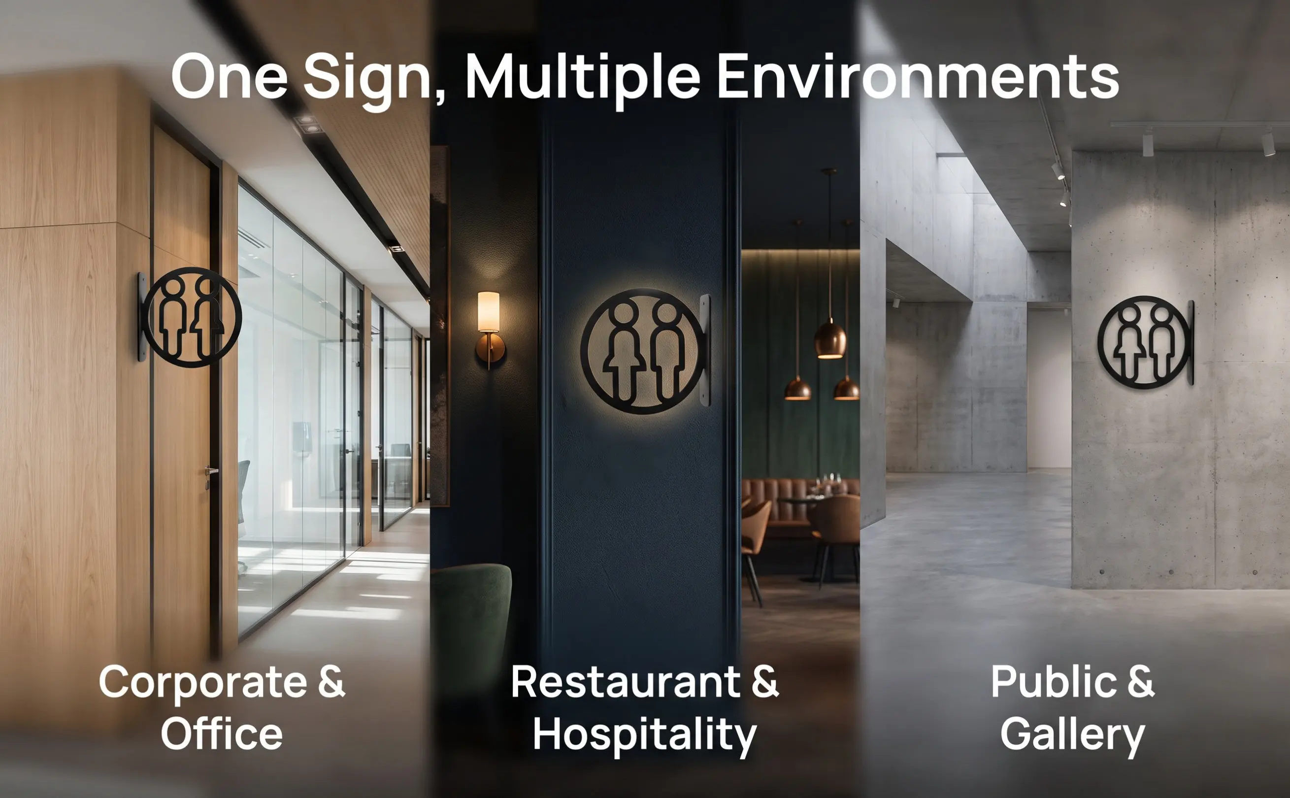 2Pcs Double Sided Black Acrylic Bathroom Sign Restroom Plaque for Business Office Restaurant Public Space Wall Mount Toilet