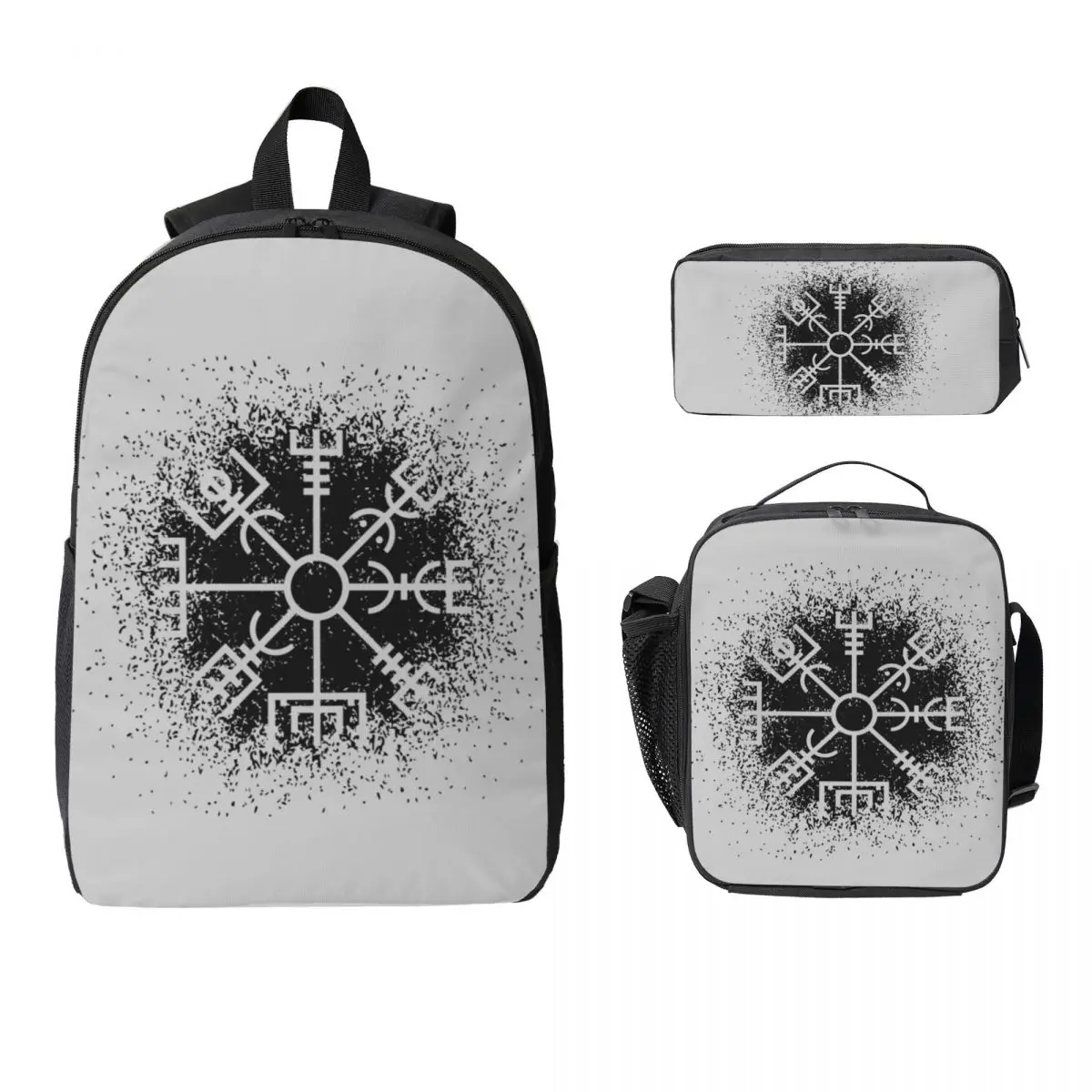Vegvisir Viking Compass Norse Symbol Backpack BookBag School Bag Laptop Shoulder Bags 3ps Insulated Lunch Bag Pencil Case