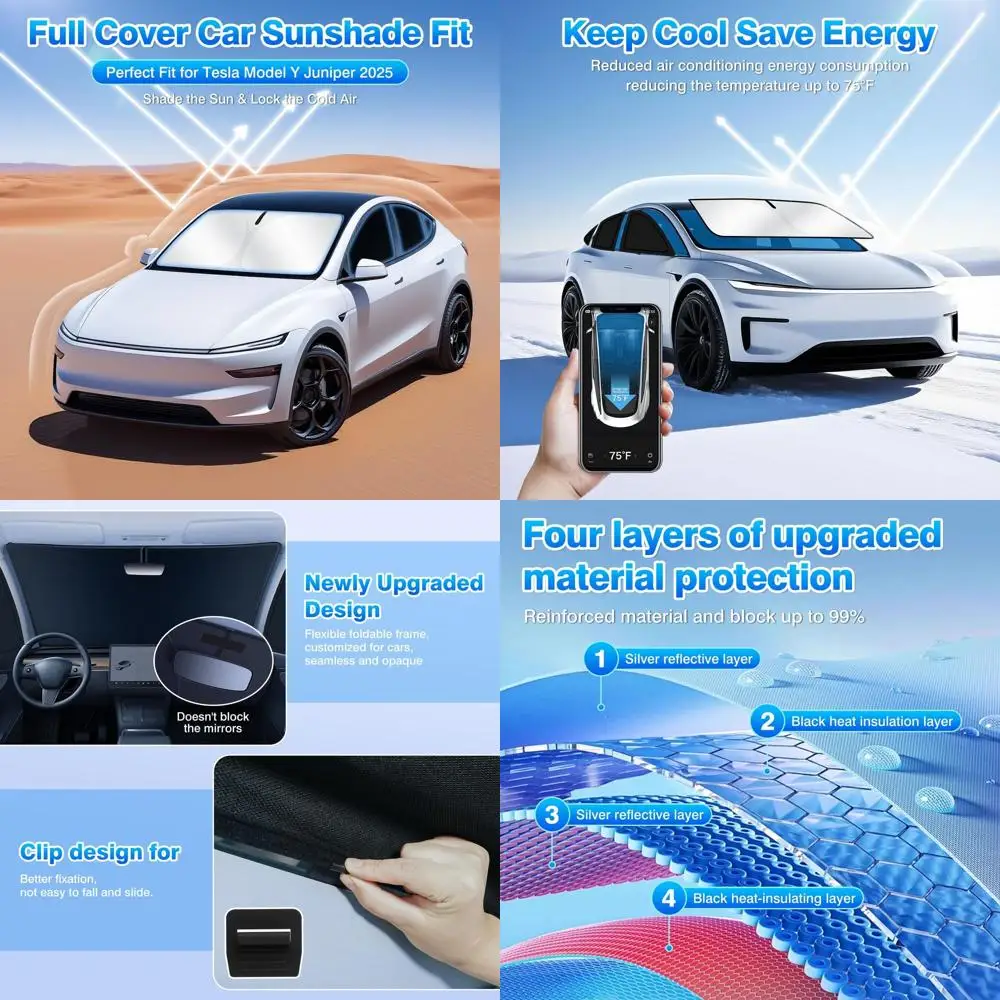 

Tesla Model Y Privacy Window Shades Set, 2025-2026, Juniper, Foldable Blackout Covers for Windshield, Side, and Rear Windows (8