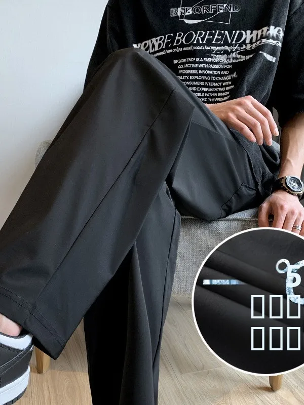 

Эластичные летние тонкие спортивные брюки из ледяного шелка для мужчин: свободные, прямые, дышащие, удобные, молодежные, модные