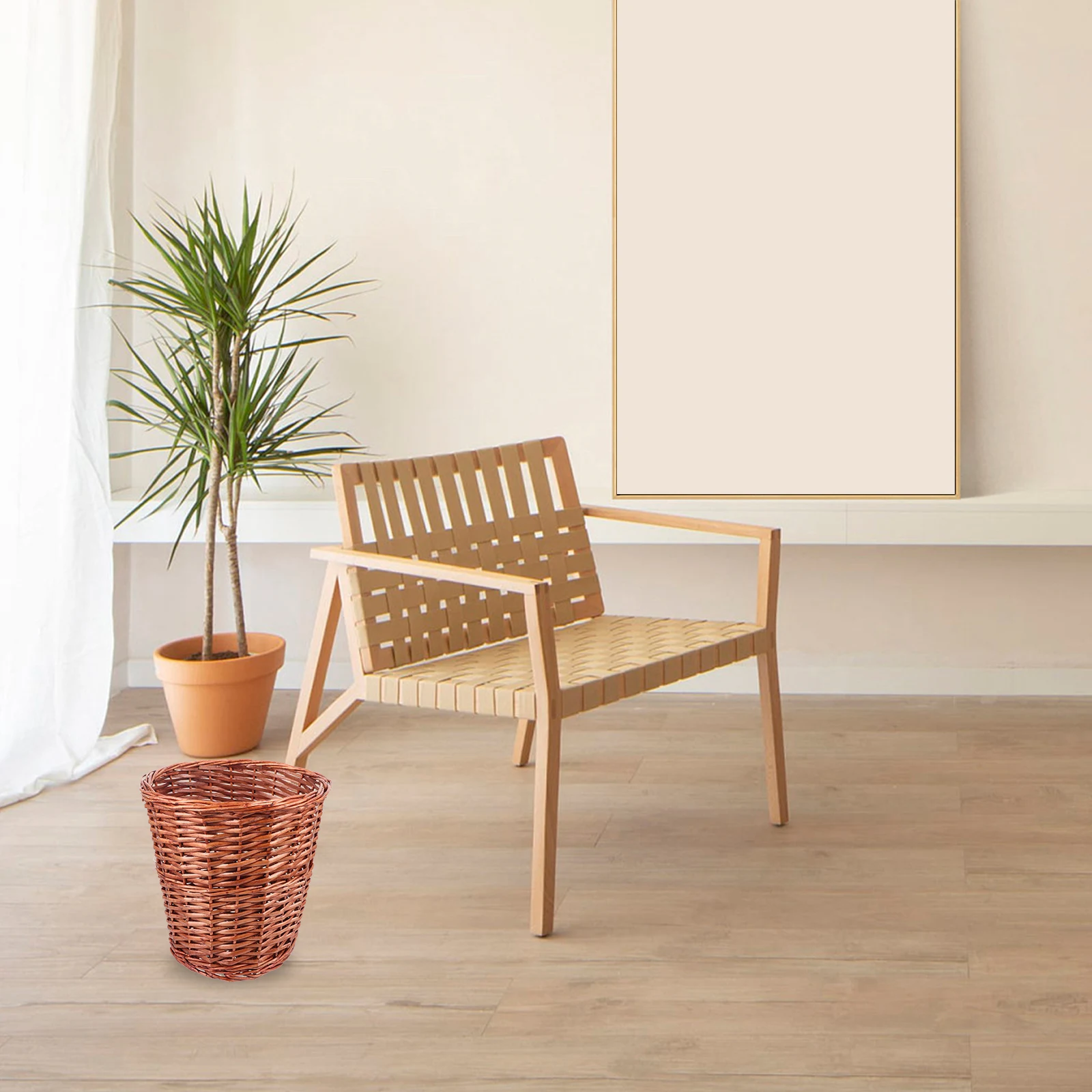 

Rattan Woven Storage Basket Trash Cans Wicker Garbage Bin Home Waste Baskets Reusable Household Solutions Red Brown Color