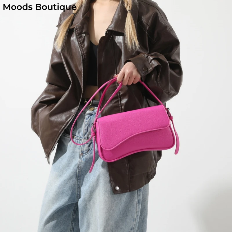 MOODS Litchi Pattern Shoulder Crossbody Bags For Women Wave Shaped Flap Large Capacity Messenger Bag 2024 Latest Trends Handbags