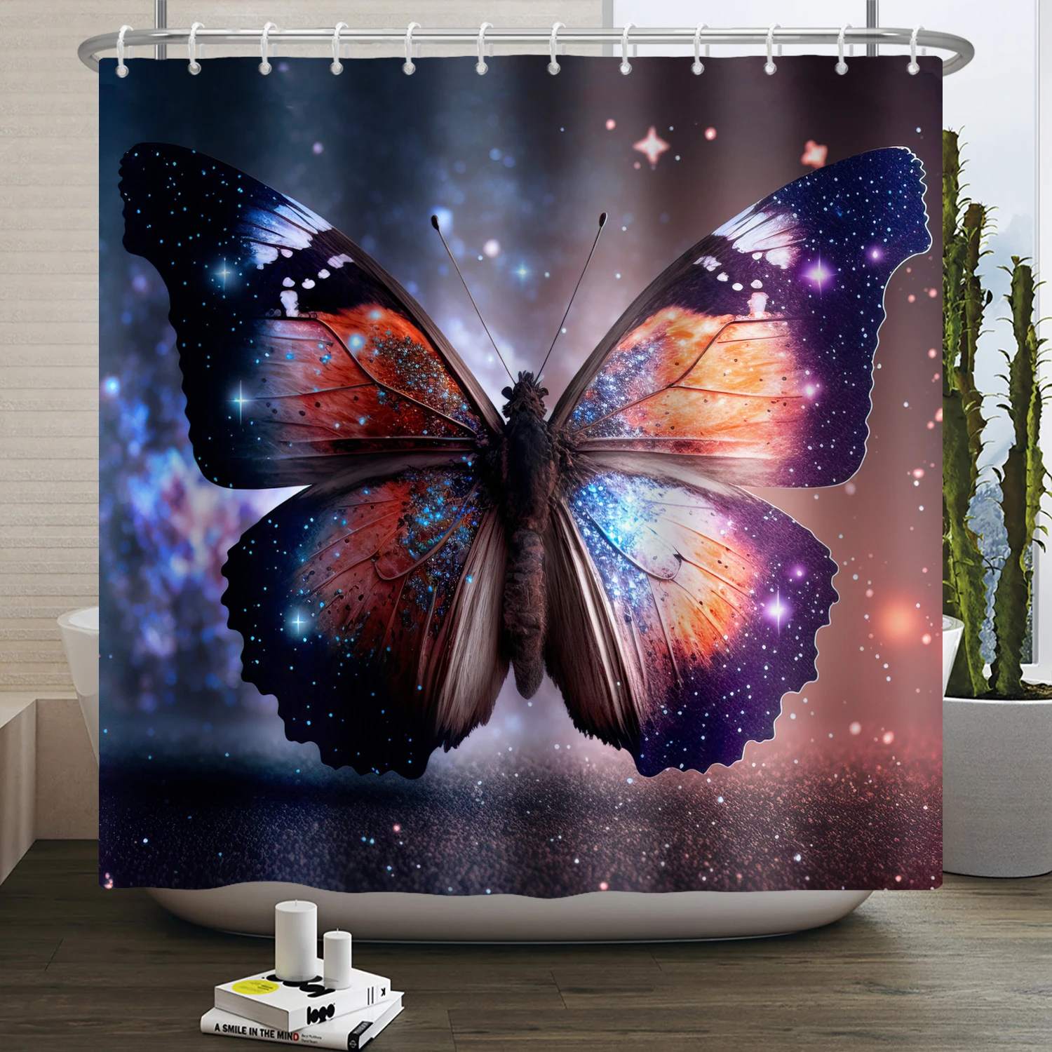 Butterfly Shower Curtain for Bathroom Spring Blue Flower Watercolor Floral Butterfly Girl Shower Curtain Waterproof Bath Curtain