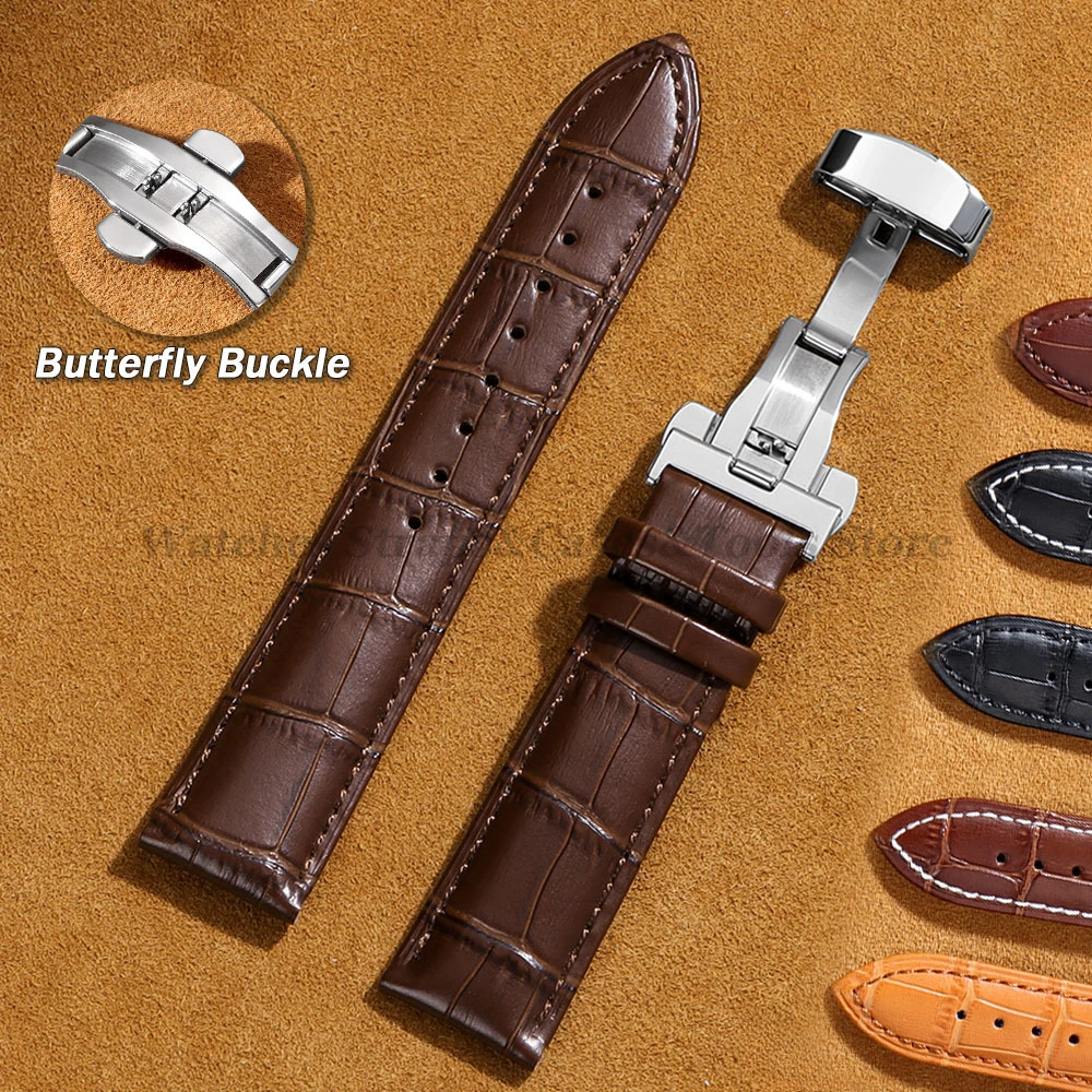 Crocodile Pattern Leather Strap for Seiko for Omega Bracelet 14mm 16mm 18mm 20mm 22mm 24mm Vintage Brown Bands Butterfly Buckles