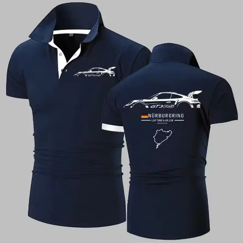 911 GT3 RS Heavyweight Polo Shirt | Nürburgring Track F1 Polos Shirts Men's Solid Color High Quality Short Sleeve Polo TShirt