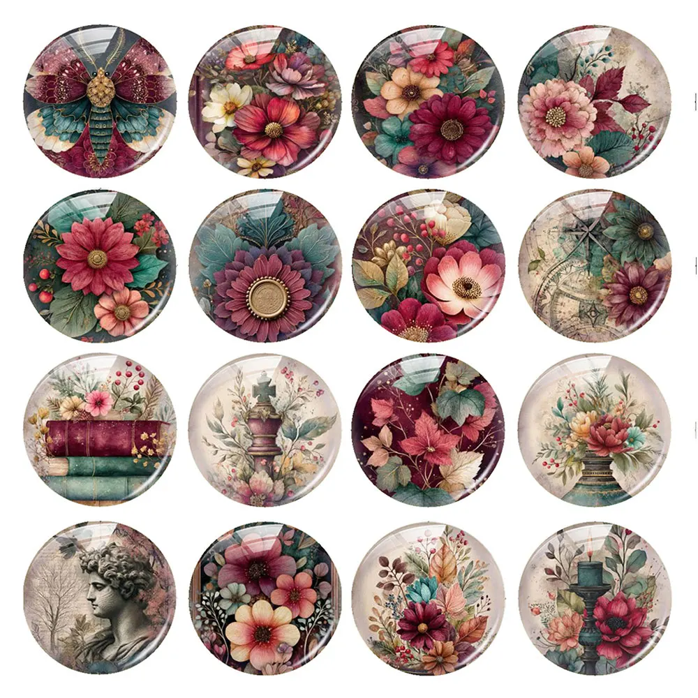 Random Mixed Round/Oval/Square Christmas Winter Flower Leaves Photo Glass Cabochon Flatback Demo Cameo For Diy Jewelry Making