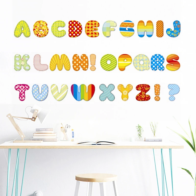 Cartoon English Letters Alphabet Wall Stickers For Kids Room Bedroom Kindergarten Home Decoration Nursery Mural Art Pvc Decal