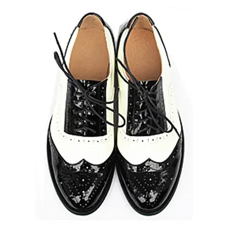 Black White Women's Leather Flat Casual Oxford Shoes Loafers Moccasins Vintage For Woman Size 34-45