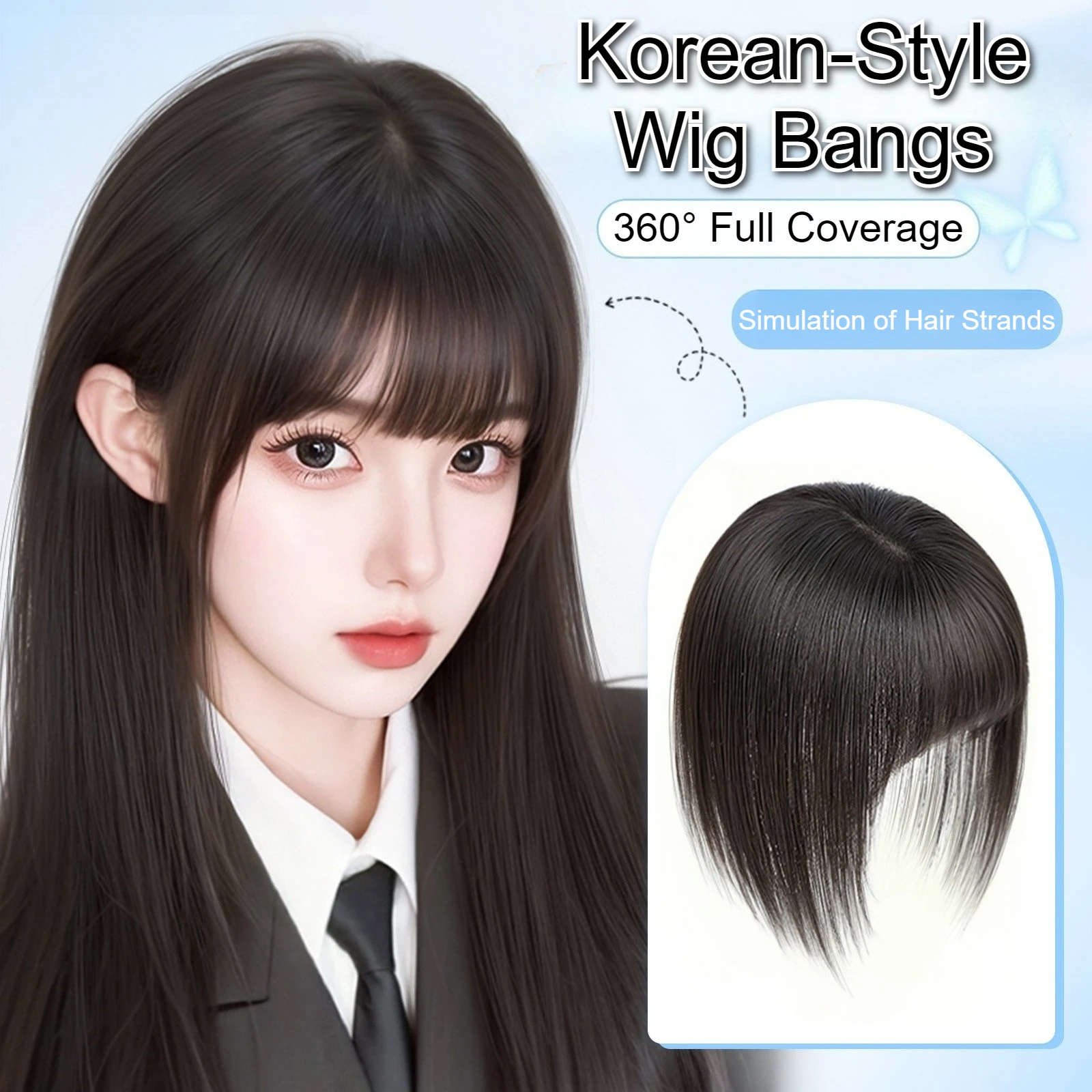Synthetic Topper Hair Piece with Bangs Natural Invisible 3D Hair Toupee Hairpieces Top Replacement Cover for Women Korean Bangs