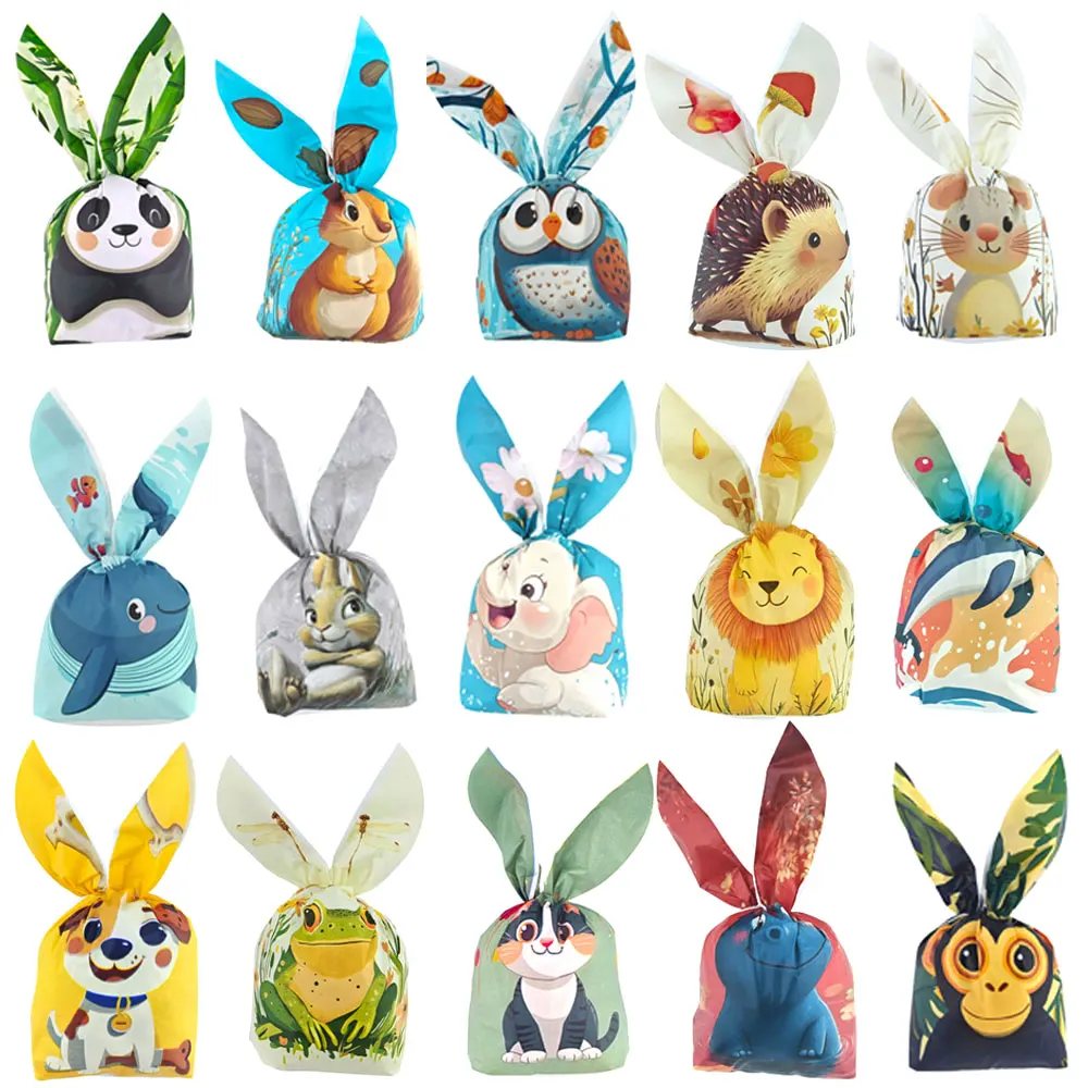 

10/25/50/100pcs Animal Candy Bag Gift Bag Cute Color Carton Rabbit Ear Bags Cookie Packing Children's Day Supplies