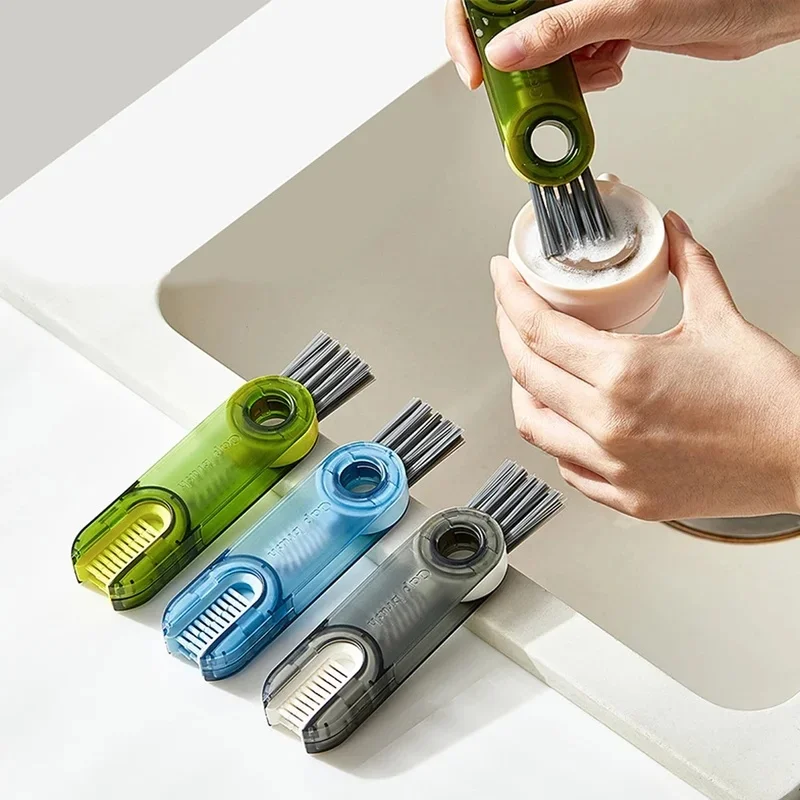 3 In 1 Multifunctional Cup Cleaning Brushes Rotatable Cup Mouth Brush Bottle Cap Brush Household Groove Gap Cleaning Brush