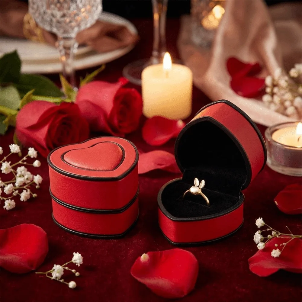 Heart-shaped Jewelry Box PU Leather Compact Portable Size Heart-shaped Box Solid-color Surface Reliable Stitching Storage Box
