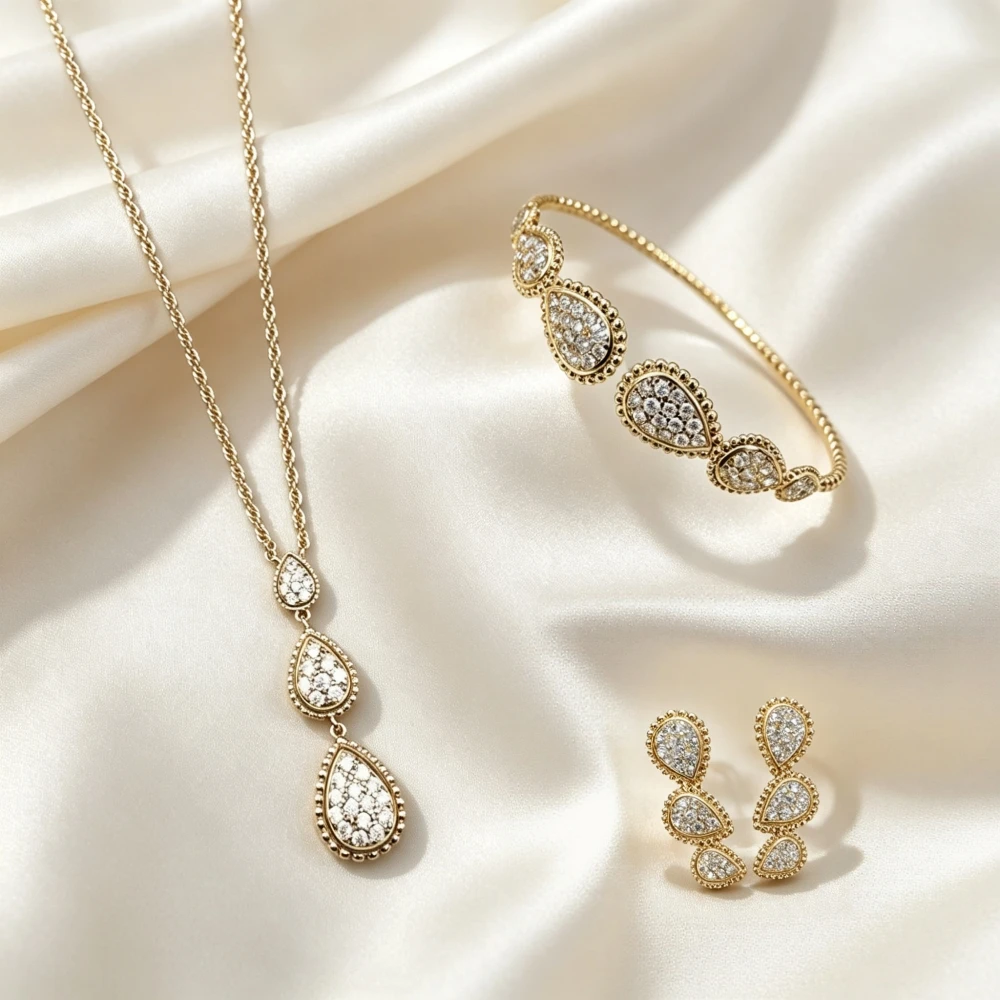 S925 Sterling Silber Dreifach-Wassertropfen Luxus-Schmuckset mit Halskette, Ohrringen und Armband - Hochwertiges Partygeschenk für Frauen – Detail 1