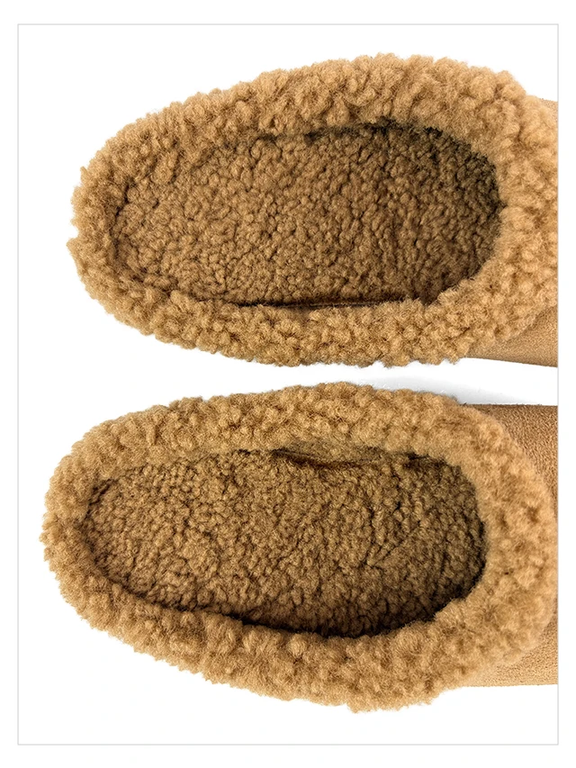 2027 Autumn Winter New Arrival Cow Suede Upper Warm Faux Shearling Lining Mango‑Toe Slip‑on Women's Home Mule Cotton Slippers