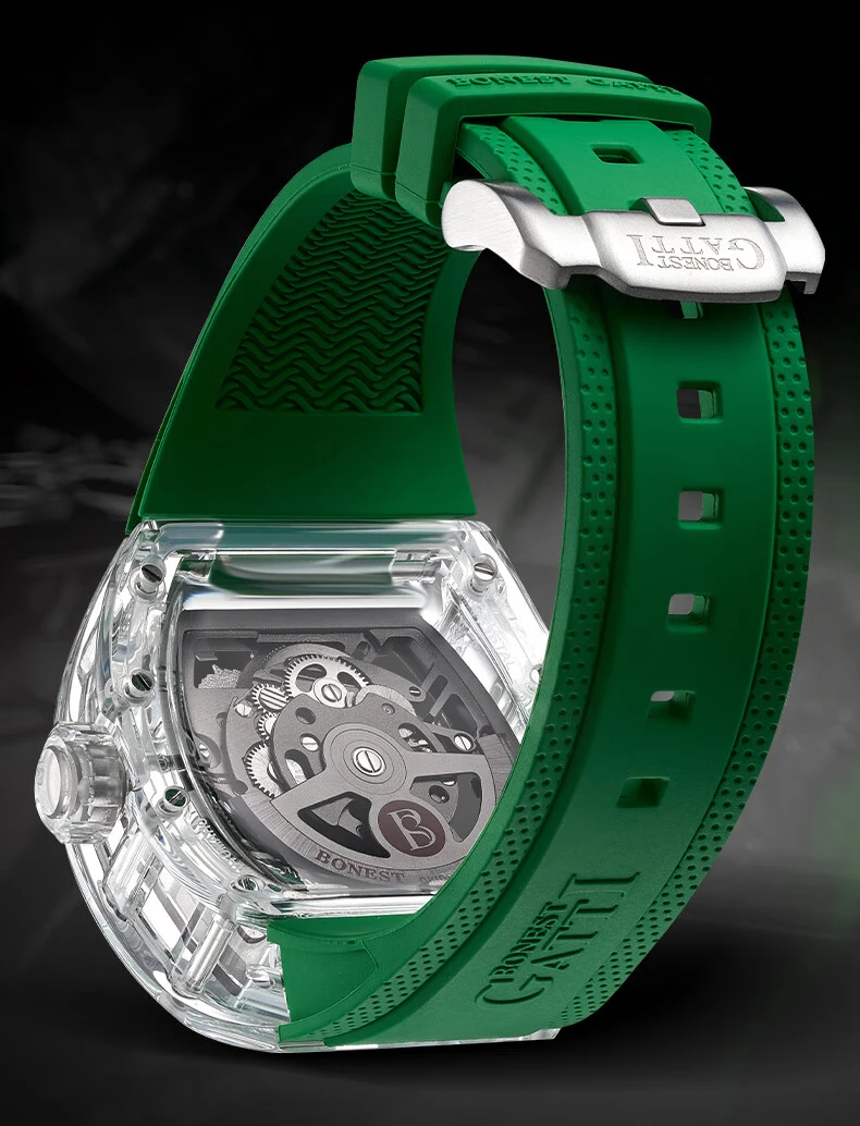 Reloj Automático BONEST GATTI para hombre, reloj de pulsera mecánico Tonneau de 45x53mm, caja acylic, esfera luminosa de dragón de zafiro, caucho fluorado