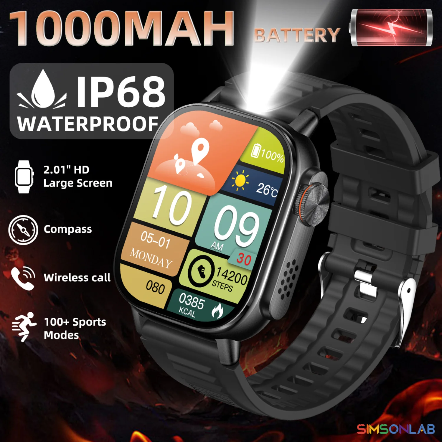 2026 New Smart Watch 2.01" AMOLED 100+ Sports Modes GPS Blue